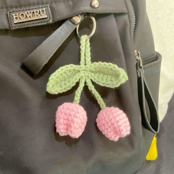 Florivya Crochet Pink Tulip Keychain