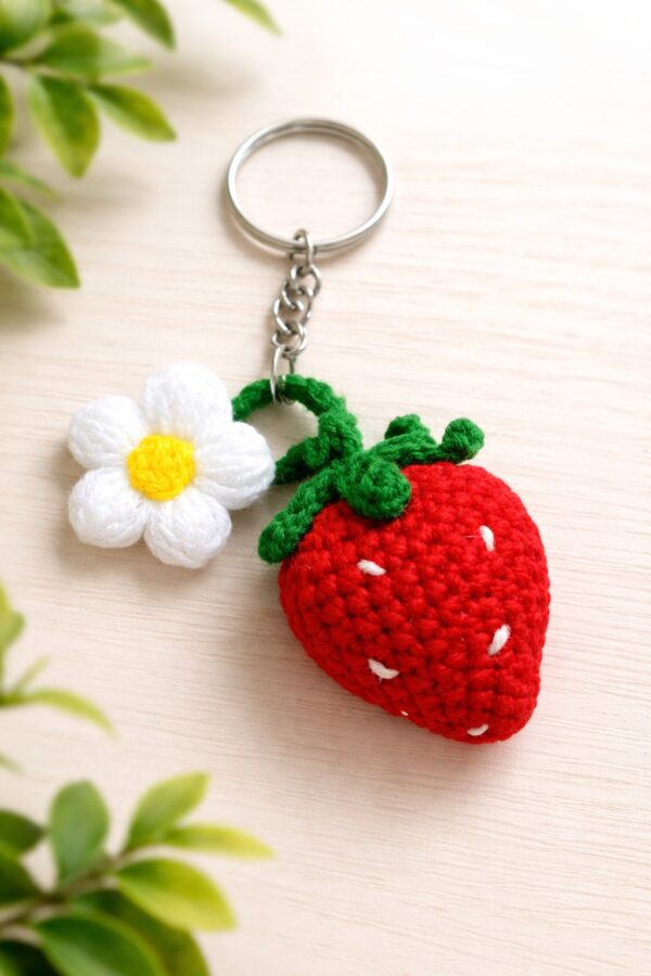 Florivya Handmade Crochet Strawberry Keychain