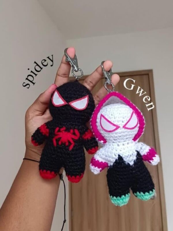 Florivya Handmade Crochet Spider Hero Couple Keychain