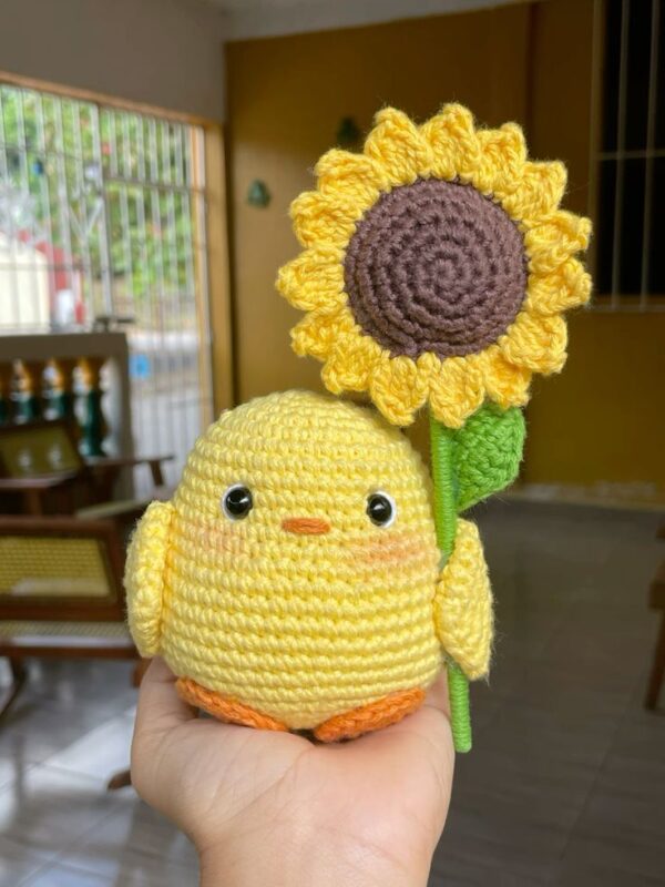 Florivya Handmade Crochet Chick with Sunflower