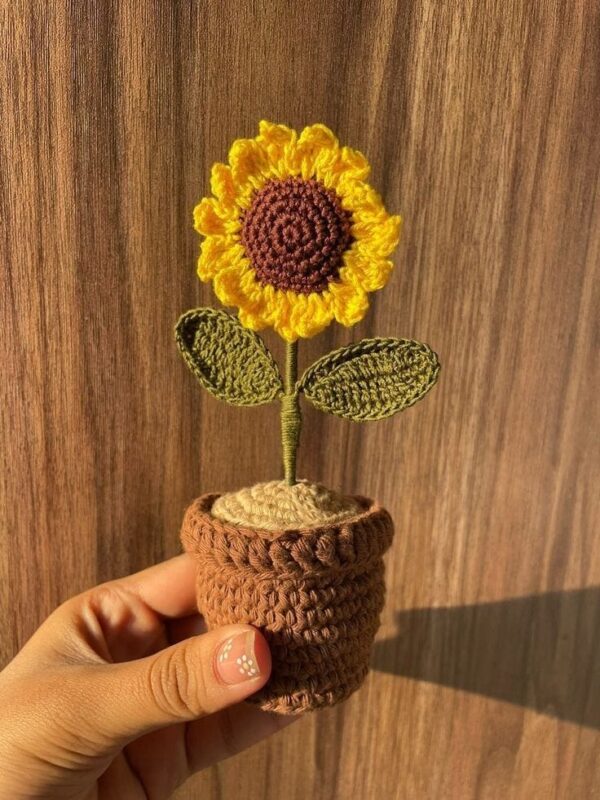Florivya Crochet Sunflower Pot Handmade Forever Bloom